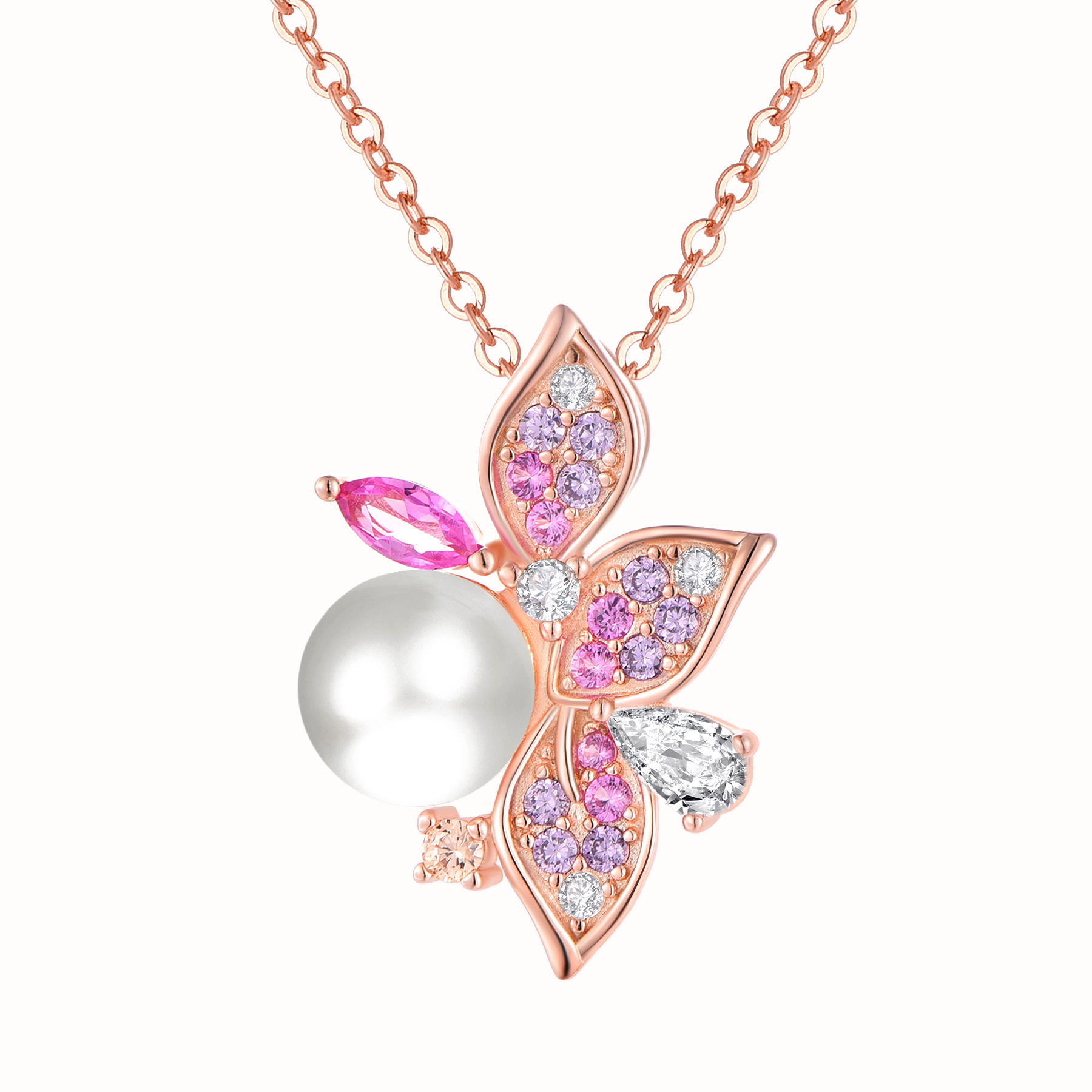 Picture of Light luxury elegant high-end set necklace earrings S925 pure silver micro inlaid colorful zircon freshwater pearl jewelry