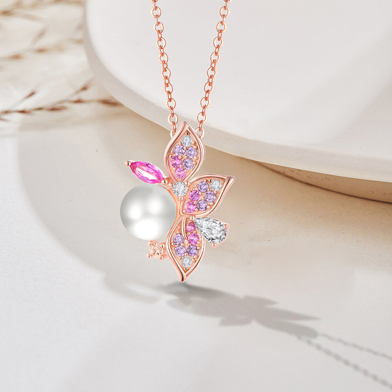 Picture of Light luxury elegant high-end set necklace earrings S925 pure silver micro inlaid colorful zircon freshwater pearl jewelry