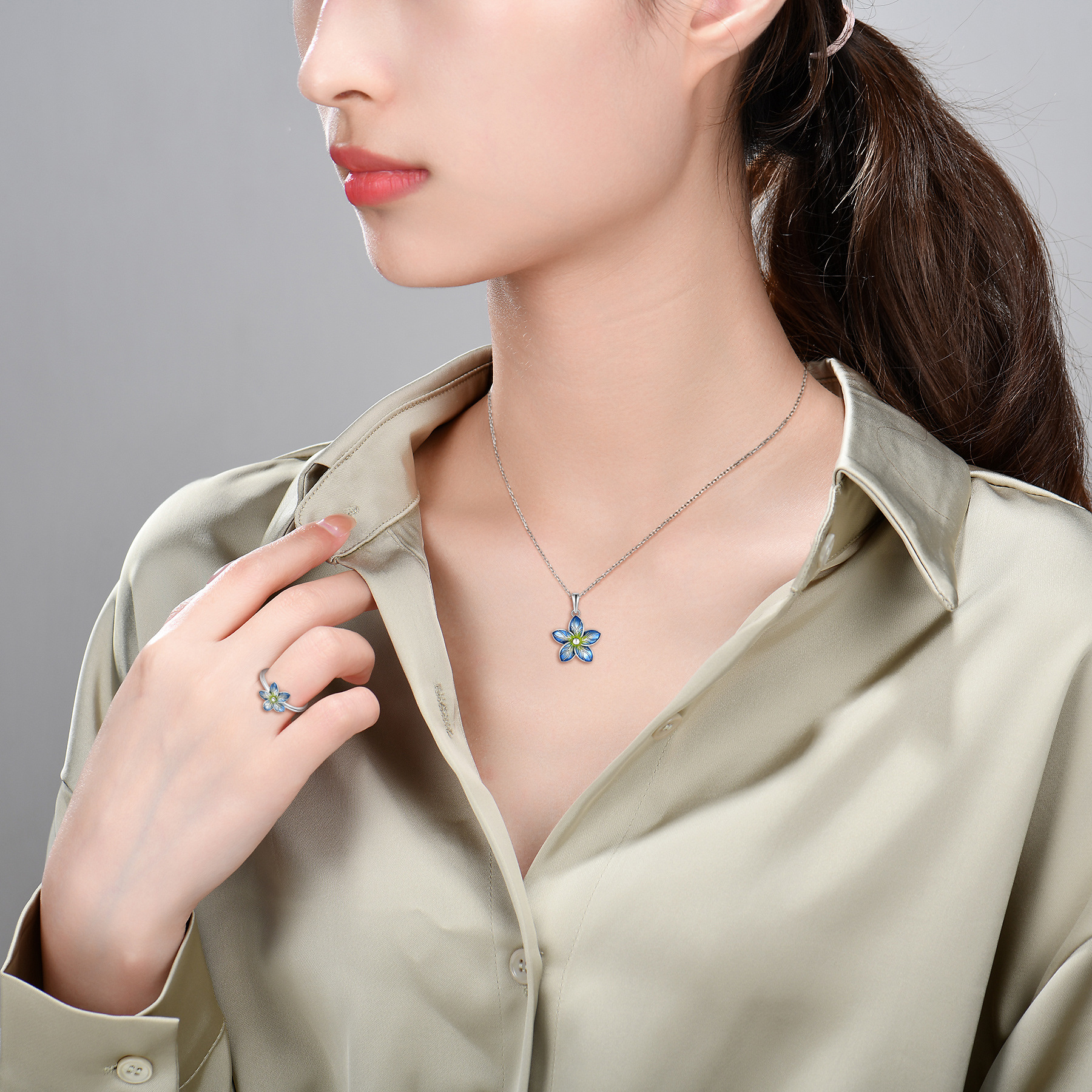 Picture of S925 Silver Necklace Earrings Rings Dropped Petal Jewelry